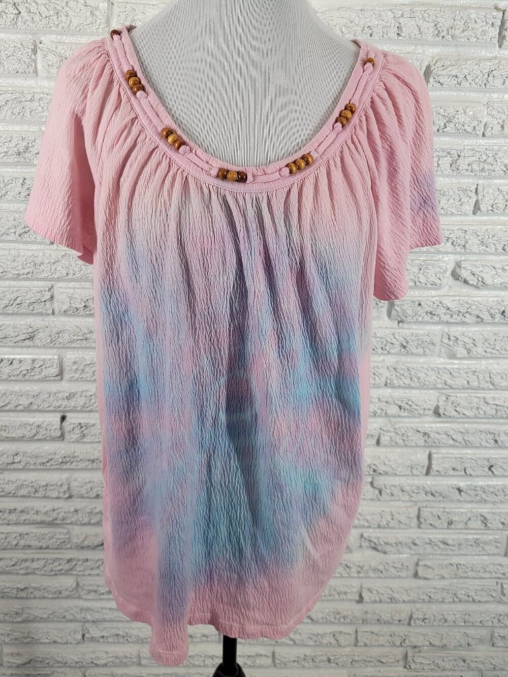 Just My Size 1X Multicolor Tie Dye Tee Beaded Top Cotton Blend Shirt TIE1E